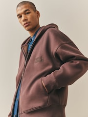 Nothing Ordinary Chocolate Brown Embroidered Heavyweight Zip Hoodie - Image 5 of 6