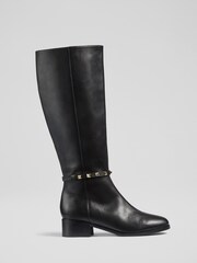 LK Bennett Black Stevie Leather Knee Boots - Image 1 of 4