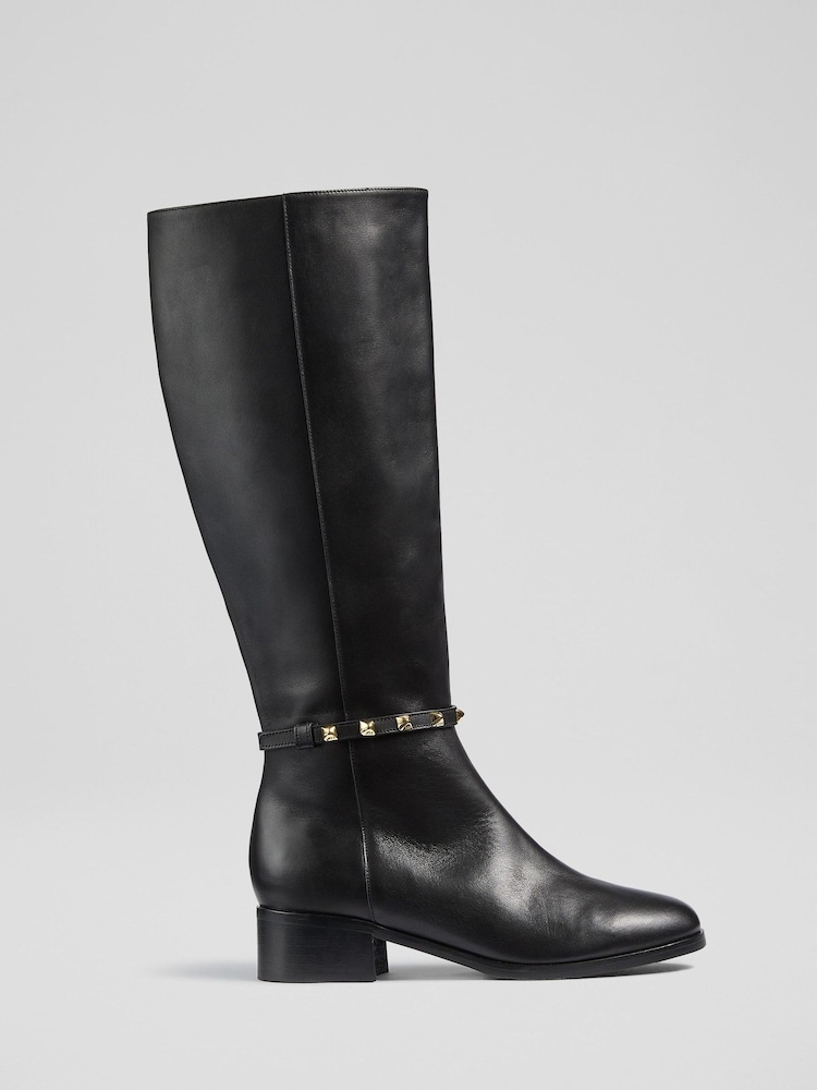 LK Bennett Black Stevie Leather Knee Boots - Image 1 of 4