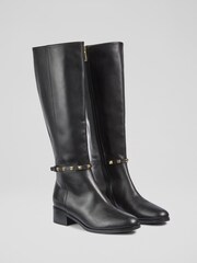 LK Bennett Black Stevie Leather Knee Boots - Image 2 of 4