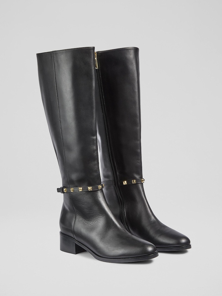 LK Bennett Black Stevie Leather Knee Boots - Image 2 of 4