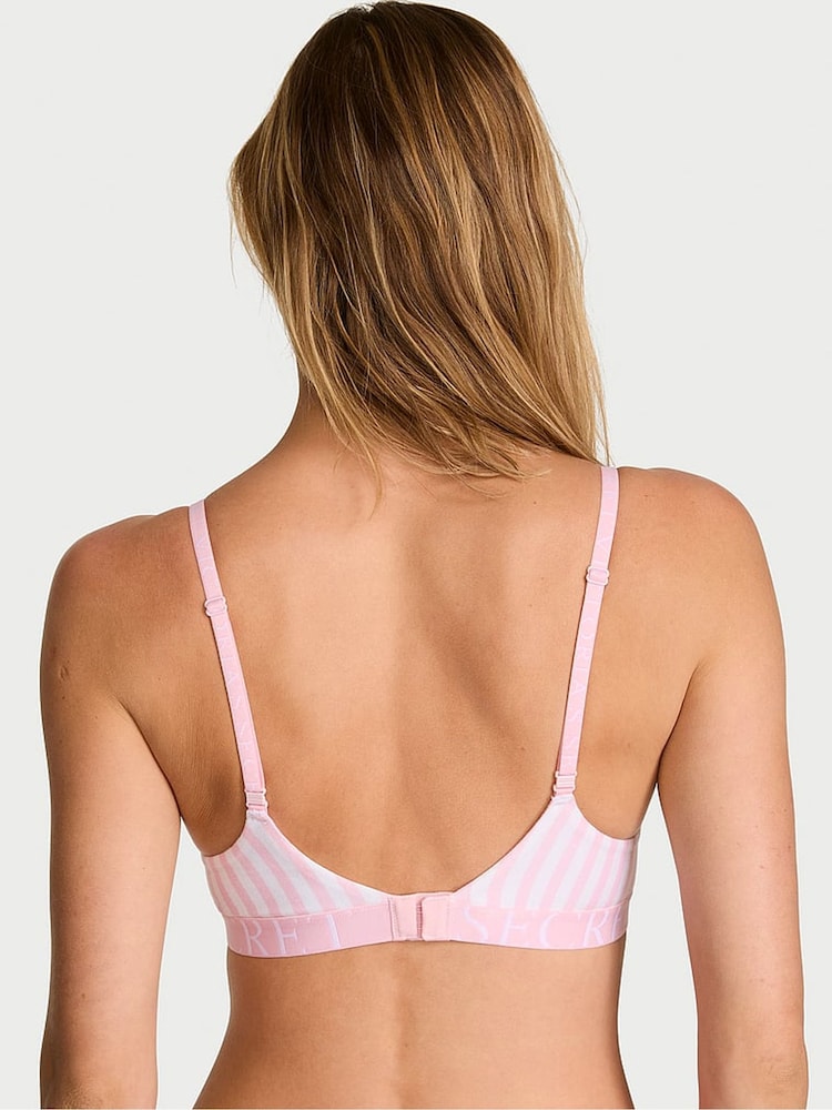 Victoria's Secret Pretty Blossom Pink Stripes Lightly Lined Demi Cotton Exploded Logo Bra - Image 2 of 2 Victoria's Secret Pretty Blossom Pink Stripes Lightly Lined Demi Cotton Exploded Logo Bra - Image 2 of 2
