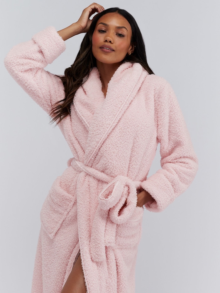 Boux Avenue Pink Fluffy Boucle Long Dressing Gown - Image 1 of 6