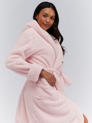 Boux Avenue Pink Fluffy Boucle Long Dressing Gown - Image 4 of 6