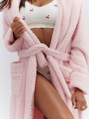 Boux Avenue Pink Fluffy Boucle Long Dressing Gown - Image 5 of 6
