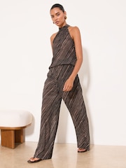 Lipsy Black & Brown Striped Wide Leg Trousers - Image 2 of 5