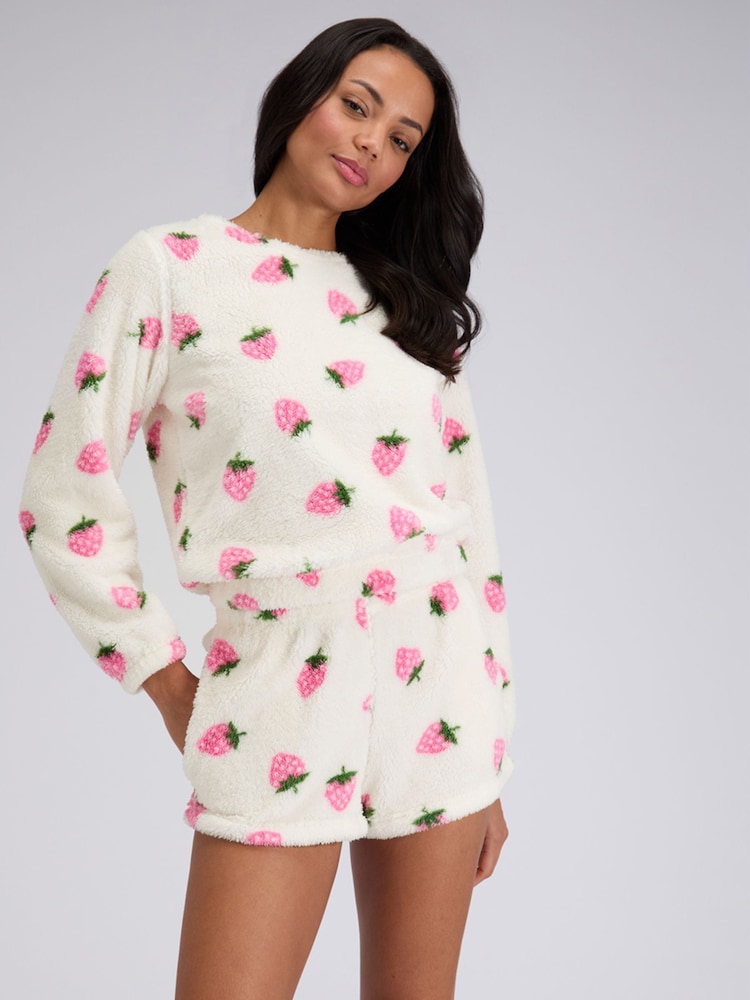 Boux Avenue White Strawberry Borg Lounge Set - Image 1 of 5 Boux Avenue White Strawberry Borg Lounge Set - Image 1 of 5
