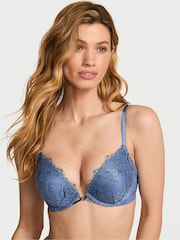 Victoria's Secret Denim Blue Rose Add 2 Cups Push Up Lace Bombshell Bra - Image 1 of 2