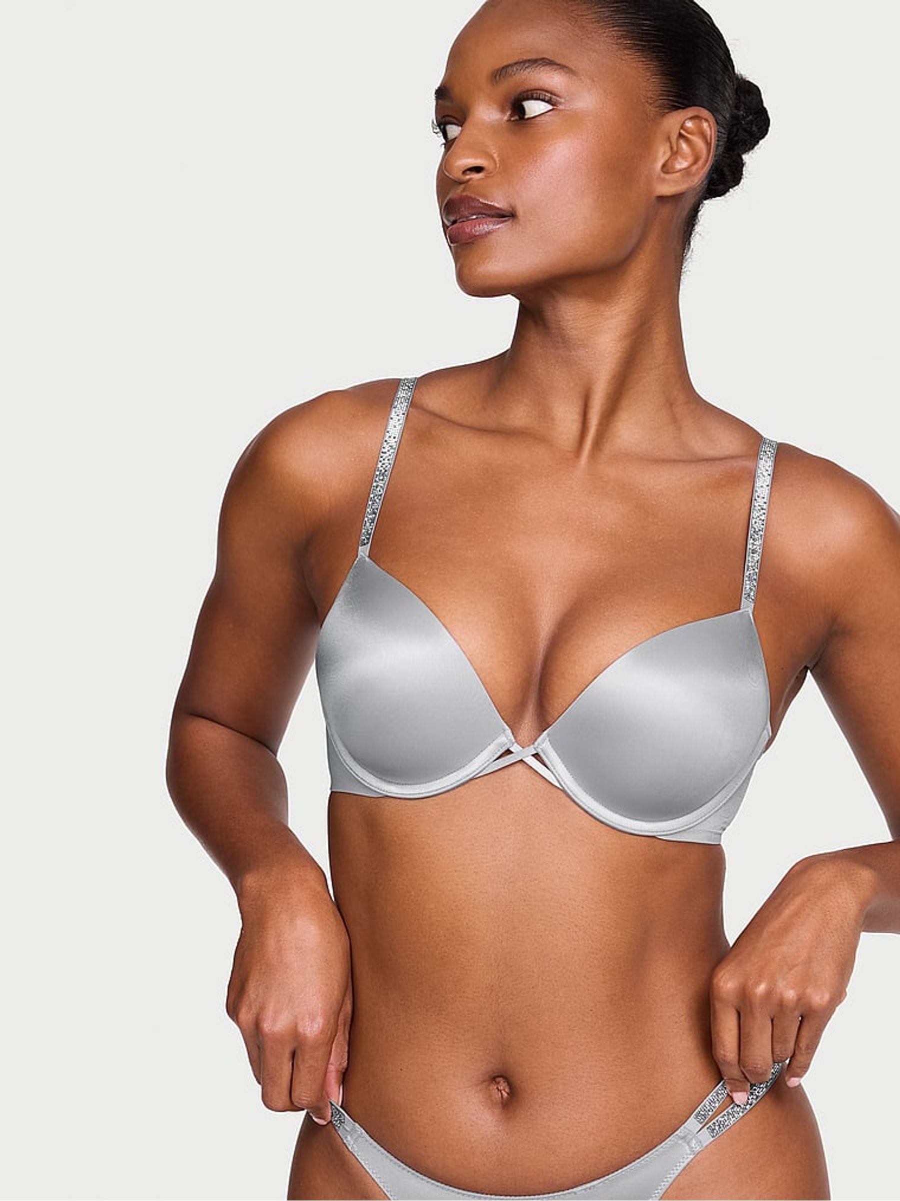 Victoria's Secret Starstruck Grey Add 2 Cups Push Up Shine Strap Bombshell Bra