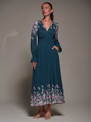Jolie Moi Blue Mirrored Print Long Sleeve Mesh Maxi Dress - Image 5 of 6