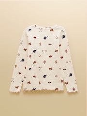 Joules Girls' Odelia Cream Horse Long Sleeve Pointelle Top - Image 2 of 4