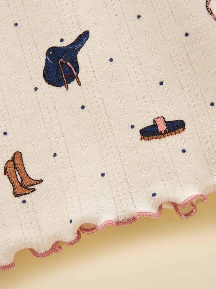 Joules Girls' Odelia Cream Horse Long Sleeve Pointelle Top - Image 4 of 4