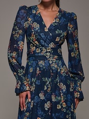 Jolie Moi Blue Long Sleeve Mesh Maxi Dress - Image 3 of 6
