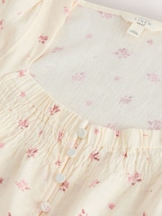 Estampado floral color Cream - Top de lino con botones en la parte delantera y mangas onduladas - Imagen 7 de 7