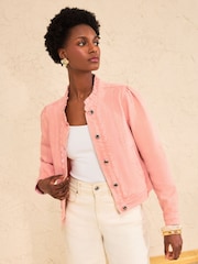 Love & Roses Pink Scallop Detail Fitted Denim Jacket - Image 1 of 5