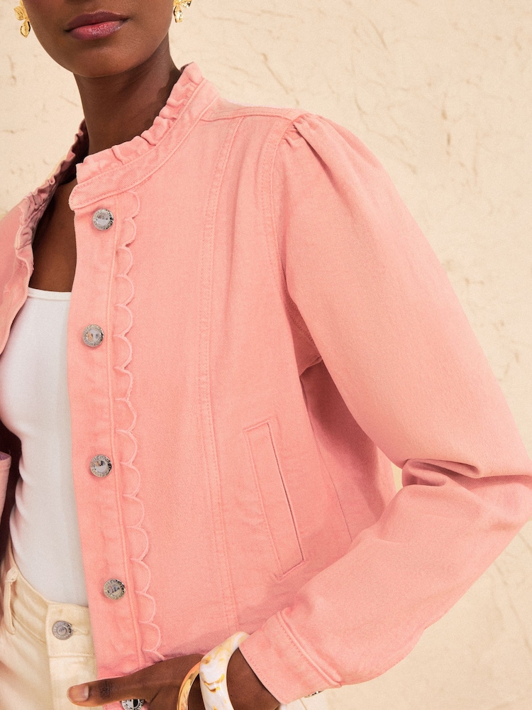 Love & Roses Pink Scallop Detail Fitted Denim Jacket - Image 2 of 5