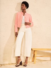 Love & Roses Pink Scallop Detail Fitted Denim Jacket - Image 3 of 5