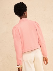 Love & Roses Pink Scallop Detail Fitted Denim Jacket - Image 5 of 5