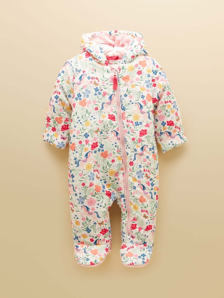 Joules Baby Padded Pink Zip Through Pramsuit - Image 1 of 5