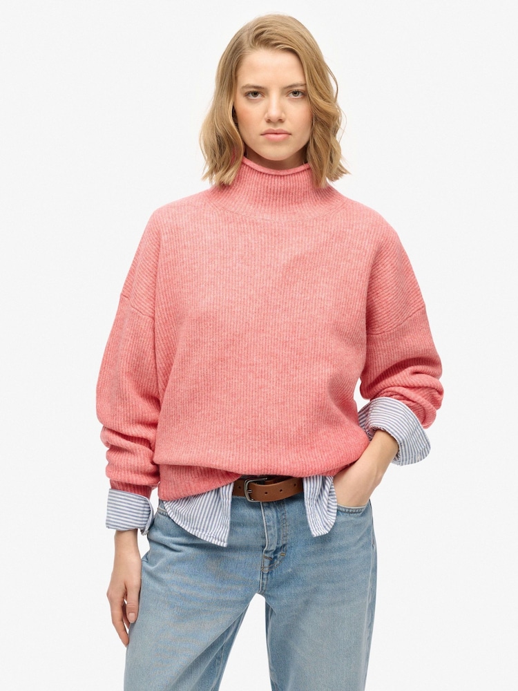 Superdry Red Slouchy Mock Neck Jumper - Image 1 of 6 Superdry Red Slouchy Mock Neck Jumper - Image 1 of 6