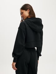 Cotton On Black Plush Boxy Cropped Zip Through Hoodie - Image 3 of 4
