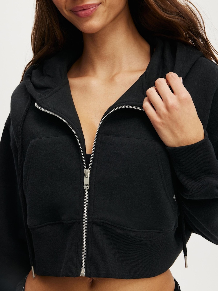 Cotton On Black Plush Boxy Cropped Zip Through Hoodie - Image 4 of 4 Cotton On Black Plush Boxy Cropped Zip Through Hoodie - Image 4 of 4
