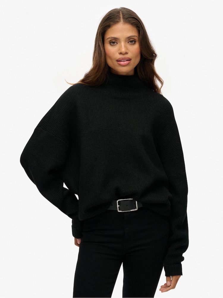 Superdry Black Slouchy Mock Neck Jumper - Image 1 of 6