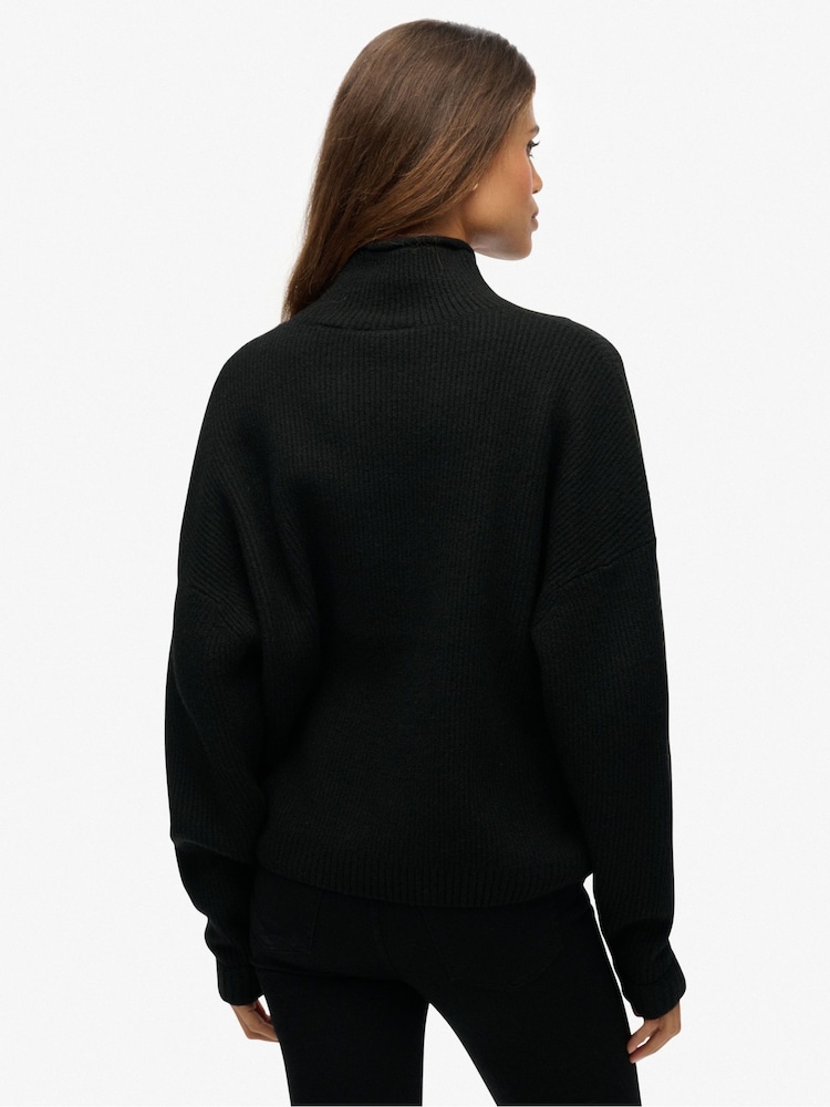 Superdry Black Slouchy Mock Neck Jumper - Image 2 of 6