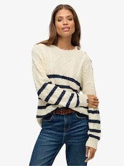 Superdry White Cable Crew Neck Jumper - Image 1 of 6