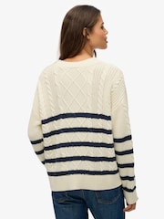 Superdry White Cable Crew Neck Jumper - Image 2 of 6