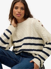 Superdry White Cable Crew Neck Jumper - Image 4 of 6