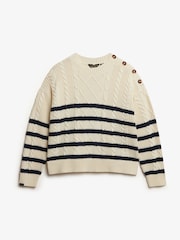 Superdry White Cable Crew Neck Jumper - Image 6 of 6