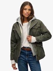 Superdry Green Jersey Hood Military Borg Jacket - Image 1 of 8