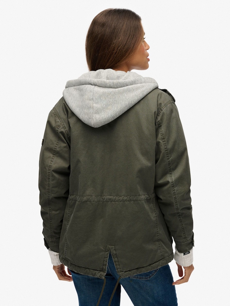 Superdry Green Jersey Hood Military Borg Jacket - Image 2 of 8 Superdry Green Jersey Hood Military Borg Jacket - Image 2 of 8