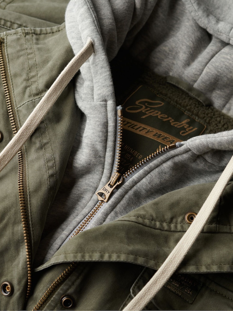 Superdry Green Jersey Hood Military Borg Jacket - Image 8 of 8 Superdry Green Jersey Hood Military Borg Jacket - Image 8 of 8
