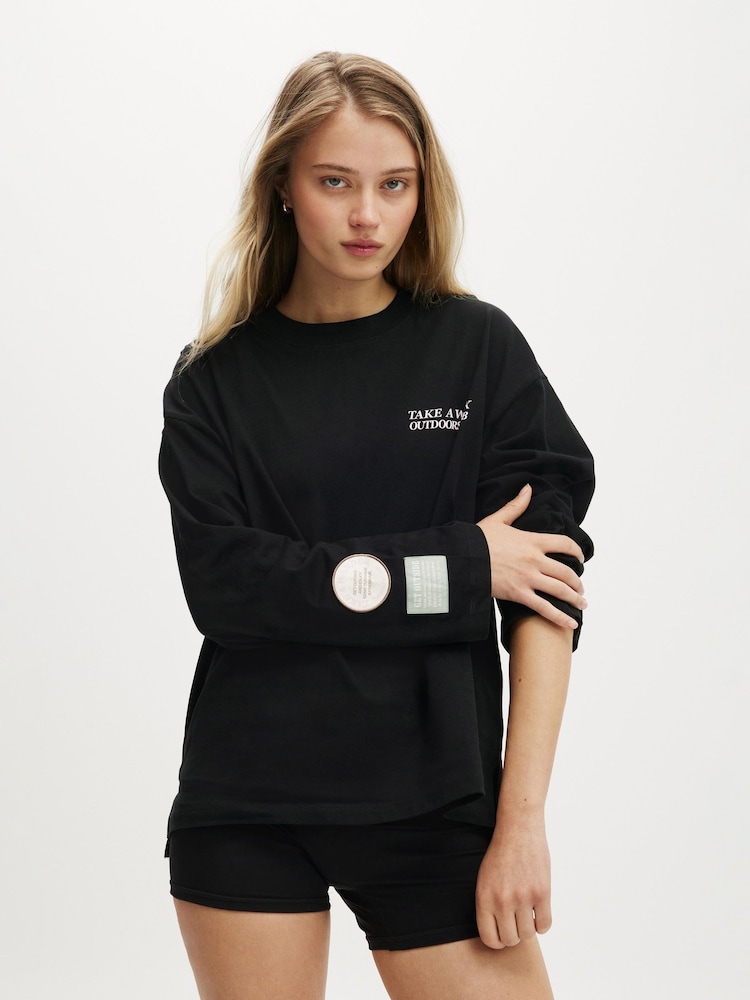Cotton On Black Long Sleeve Graphic Crew Top - Image 1 of 4 Cotton On Black Long Sleeve Graphic Crew Top - Image 1 of 4