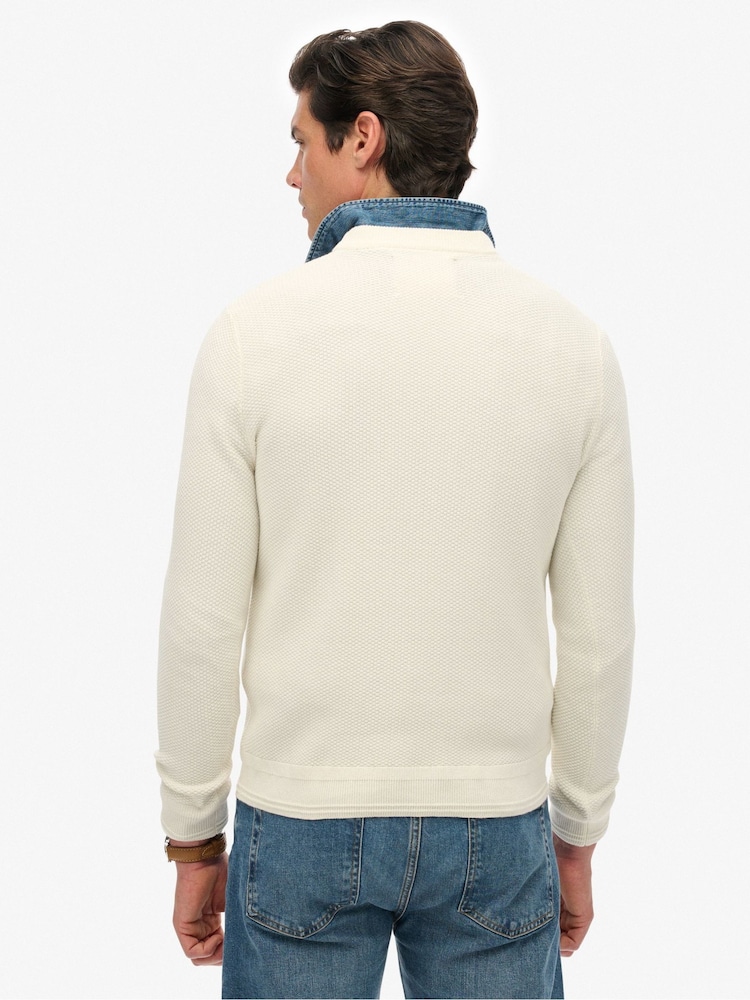 Superdry White Light Weight Cotton Texture Jumper - Image 2 of 6 Superdry White Light Weight Cotton Texture Jumper - Image 2 of 6
