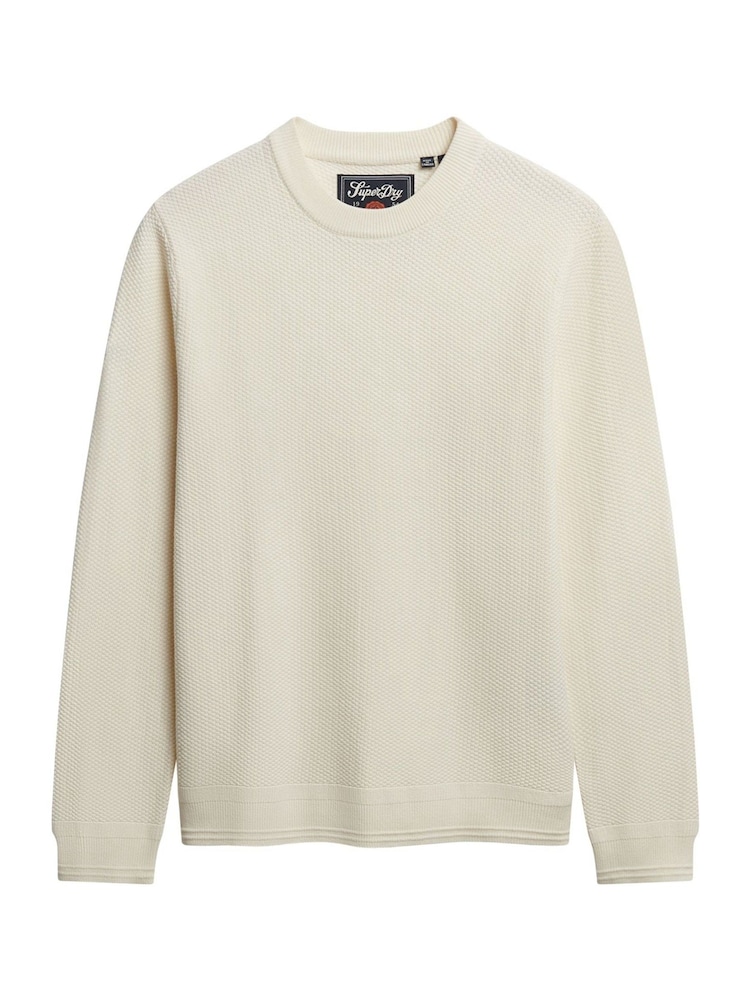 Superdry White Light Weight Cotton Texture Jumper - Image 6 of 6 Superdry White Light Weight Cotton Texture Jumper - Image 6 of 6
