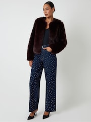 Threadbare Red Collarless Faux Fur Coat - Image 1 of 4