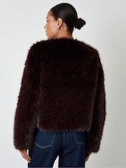 Threadbare Red Collarless Faux Fur Coat - Image 2 of 4