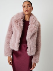 Threadbare Pink Cropped Faux Fur Coat - Image 3 of 6