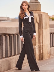 Sosandar Black Contrast Trim Zip Detail Jersey Top - Image 1 of 5
