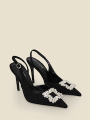 Sosandar Black Slingback With Rhinestone Detail Heels - Image 1 of 4
