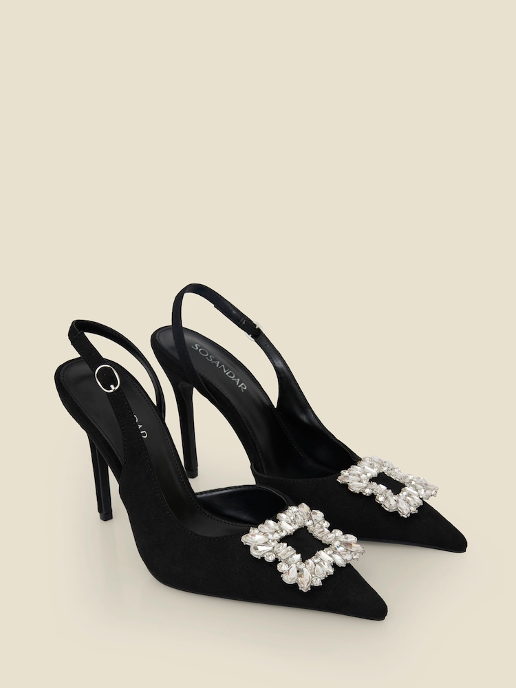 Sosandar Black Slingback With Rhinestone Detail Heels - Image 1 of 4 Sosandar Black Slingback With Rhinestone Detail Heels - Image 1 of 4