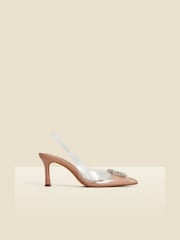 Sosandar Natural Rhinestone Detail Vinyl Slingback Court Shoes - Image 3 of 5