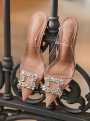 Sosandar Natural Rhinestone Detail Vinyl Slingback Court Shoes - Image 5 of 5
