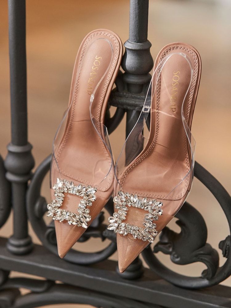 Sosandar Natural Rhinestone Detail Vinyl Slingback Court Shoes - Image 5 of 5
