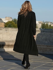 Sosandar Black Cable Knit Button Cuff Longline Cardigan - Image 4 of 5