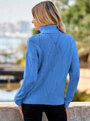 Sosandar Blue Roll Neck Pointelle Jumper - Image 3 of 5
