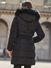 Sosandar Black Faux Fur Trim Padded Coat - Image 4 of 5